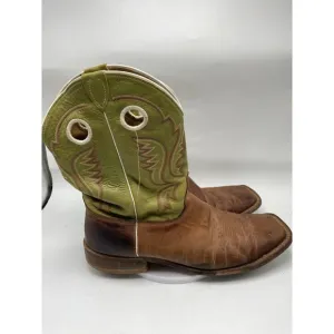 Justin Boots Men Size 13 D Bent Rail Brown Green Leather Western Square Toe 4210