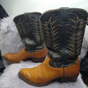 Justin Boots Men Size 9.5 E Wide Brown 2 Tone Leather Western Cowboy Boot 2396