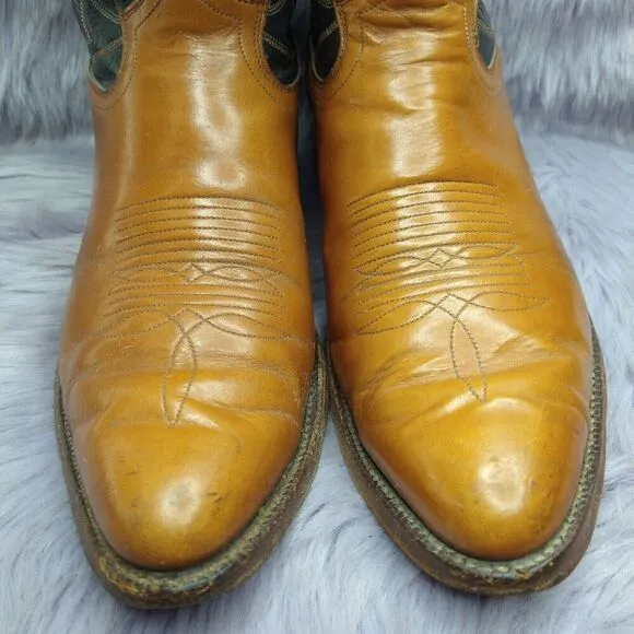 Justin Boots Men Size 9.5 E Wide Brown 2 Tone Leather Western Cowboy Boot 2396