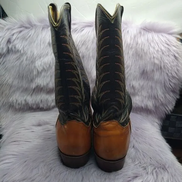 Justin Boots Men Size 9.5 E Wide Brown 2 Tone Leather Western Cowboy Boot 2396