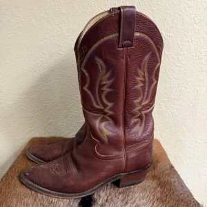 Justin Boots Mens 9D Brown Leather Western Cowboy Blue Yellow Stitch 1471 Mexico
