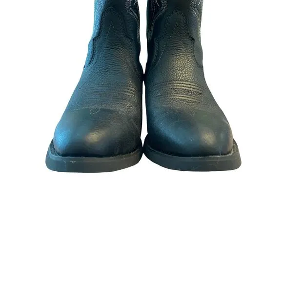 Justin Boots Western Buck Pull-On Cowboy Boots Round Toe Black Leather Mens 9.5