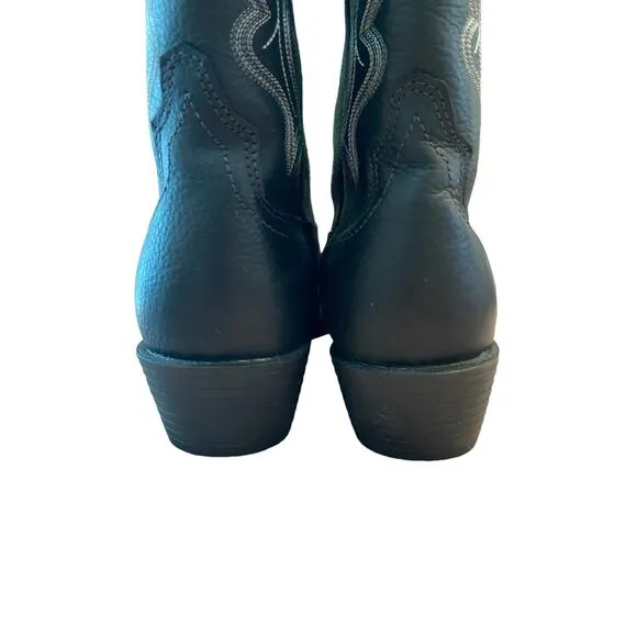 Justin Boots Western Buck Pull-On Cowboy Boots Round Toe Black Leather Mens 9.5