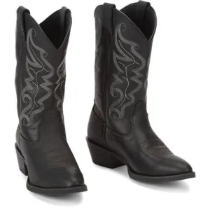 Justin Boots Western Buck Pull-On Cowboy Boots Round Toe Black Leather Mens 9.5