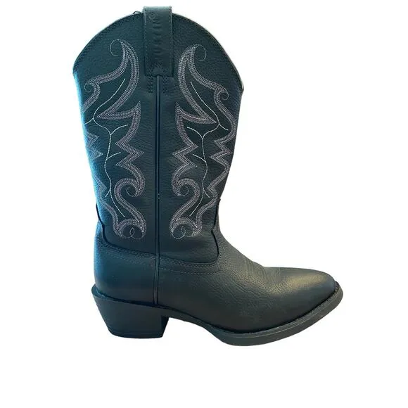 Justin Boots Western Buck Pull-On Cowboy Boots Round Toe Black Leather Mens 9.5