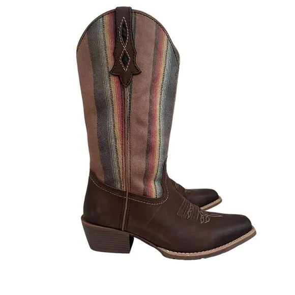 Justin Boots Women 10.5 Brown Siesta Moka Western Cowgirl Square Toe Boho Aztec