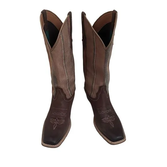 Justin Boots Women 10.5 Brown Siesta Moka Western Cowgirl Square Toe Boho Aztec