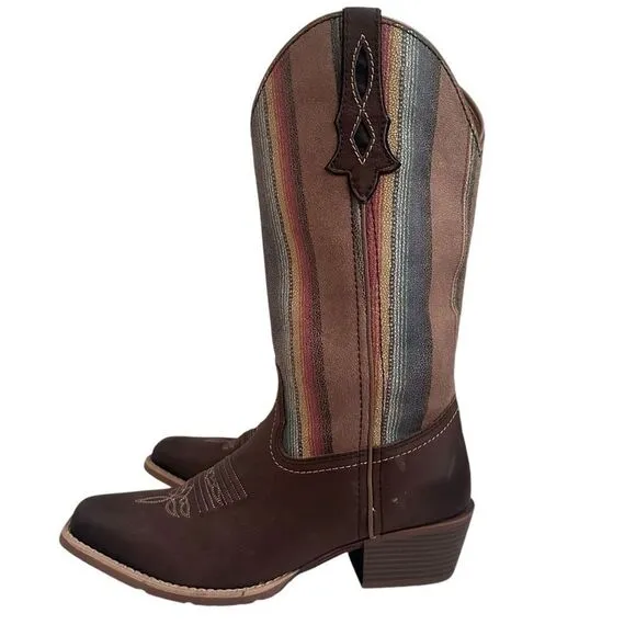 Justin Boots Women 10.5 Brown Siesta Moka Western Cowgirl Square Toe Boho Aztec
