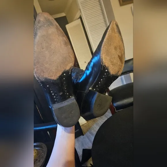 JUSTIN Buck 13&quot; Cowboy Full-Grain Leather Round Toe Western Boot. Black men sz 9