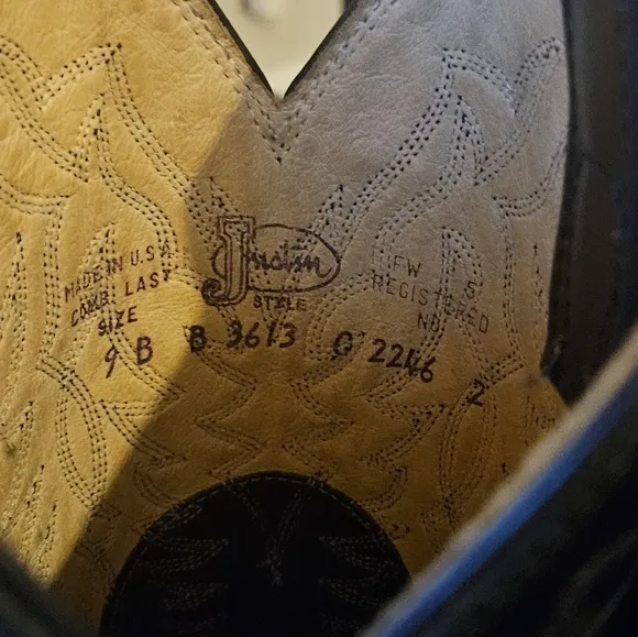 JUSTIN Buck 13&quot; Cowboy Full-Grain Leather Round Toe Western Boot. Black men sz 9