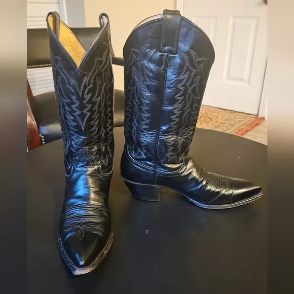 JUSTIN Buck 13&quot; Cowboy Full-Grain Leather Round Toe Western Boot. Black men sz 9