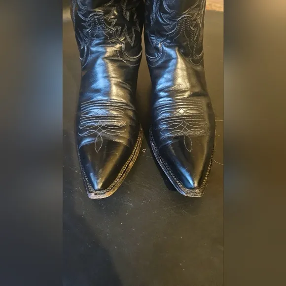 JUSTIN Buck 13&quot; Cowboy Full-Grain Leather Round Toe Western Boot. Black men sz 9