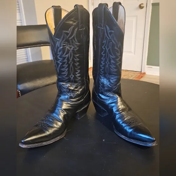 JUSTIN Buck 13&quot; Cowboy Full-Grain Leather Round Toe Western Boot. Black men sz 9