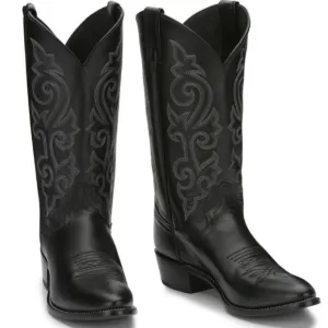 JUSTIN Buck 13&quot; Cowboy Full-Grain Leather Round Toe Western Boot. Black men sz 9