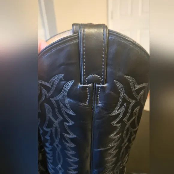 JUSTIN Buck 13&quot; Cowboy Full-Grain Leather Round Toe Western Boot. Black men sz 9