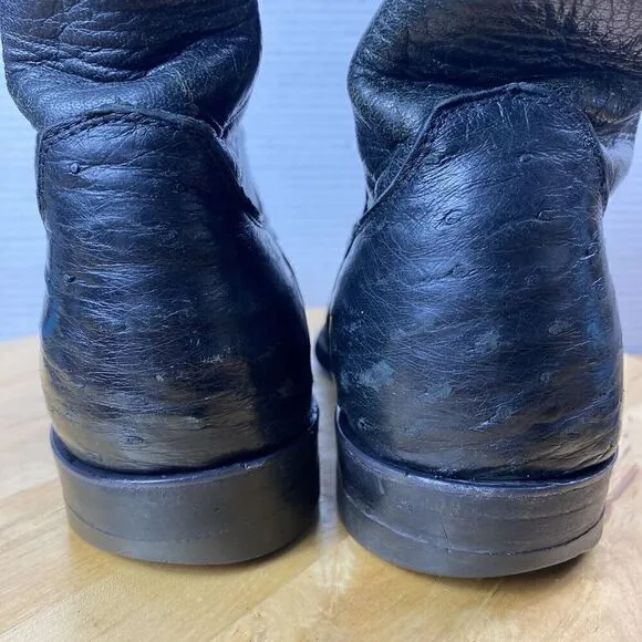 Justin Cowboy Boots Leather Black Full Quill Ostrich Roper Men Size 8.5D Western