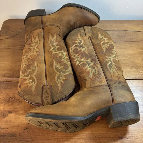 Justin Cowboy Boots Men Stamped Sorrel Apache Foot Style 2551 Size 9 D