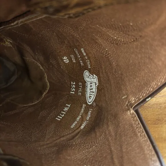Justin Cowboy Boots Men Stamped Sorrel Apache Foot Style 2551 Size 9 D