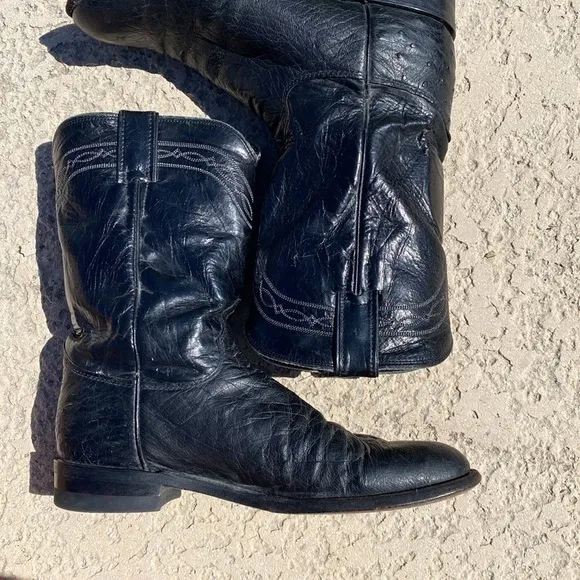 Justin exotic leather roper style cowboy boots 9B ostrich quill black
