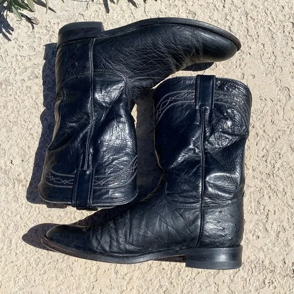 Justin exotic leather roper style cowboy boots 9B ostrich quill black