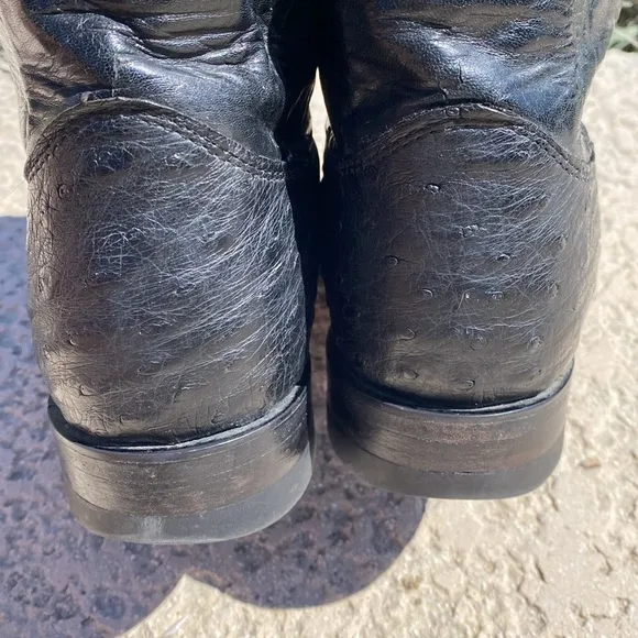 Justin exotic leather roper style cowboy boots 9B ostrich quill black