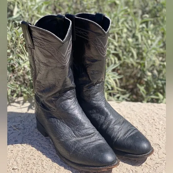 Justin exotic leather roper style cowboy boots 9B ostrich quill black