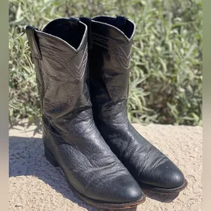Justin exotic leather roper style cowboy boots 9B ostrich quill black