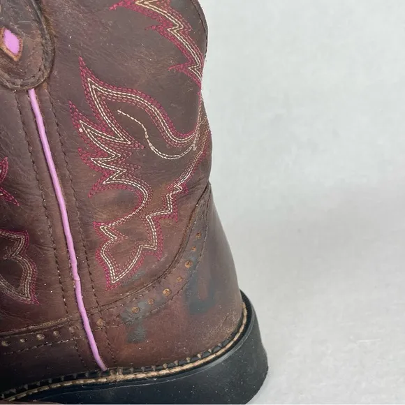 Justin Gypsy Gemma Western Boots Women 5.5B Aged Bark Leather Pink Embroidered