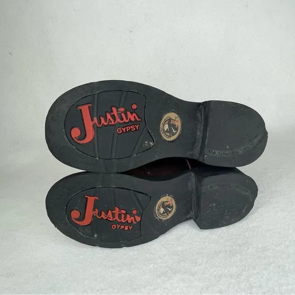 Justin Gypsy Gemma Western Boots Women 5.5B Aged Bark Leather Pink Embroidered