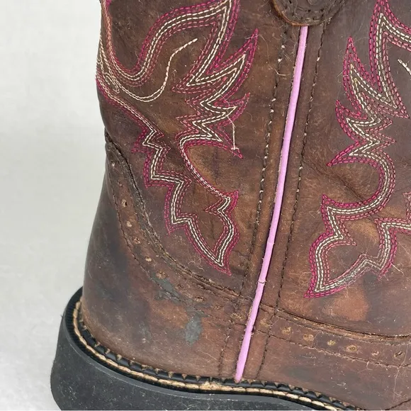 Justin Gypsy Gemma Western Boots Women 5.5B Aged Bark Leather Pink Embroidered