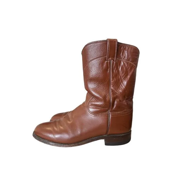 Justin Jackson 10&quot; Roper Cowboy Boots  Men Hand-Nailed Leather Outsole Size 9