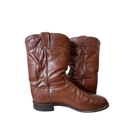 Justin Jackson 10&quot; Roper Cowboy Boots  Men Hand-Nailed Leather Outsole Size 9