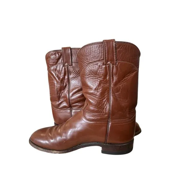 Justin Jackson 10&quot; Roper Cowboy Boots  Men Hand-Nailed Leather Outsole Size 9