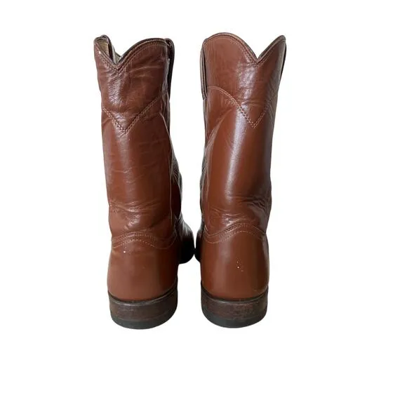 Justin Jackson 10&quot; Roper Cowboy Boots  Men Hand-Nailed Leather Outsole Size 9