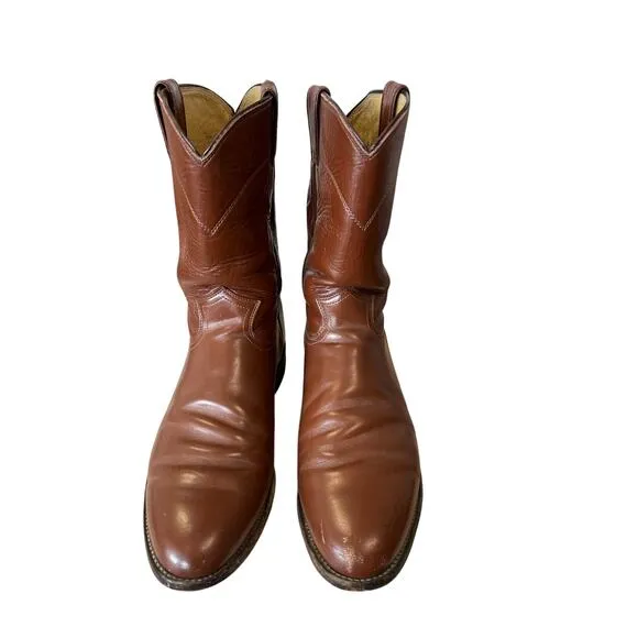 Justin Jackson 10&quot; Roper Cowboy Boots  Men Hand-Nailed Leather Outsole Size 9