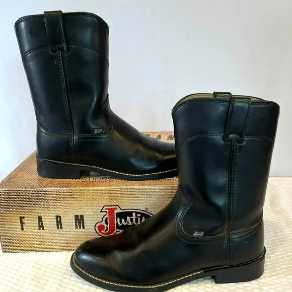Justin JB3000 Men's Black Leather Boots Size 9.5 EE