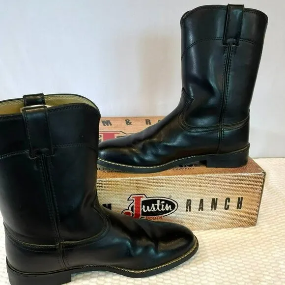 Justin JB3000 Men's Black Leather Boots Size 9.5 EE