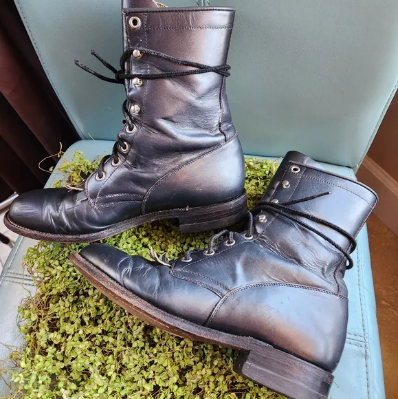 JUSTIN Kiltie Lace Up Prairie Gunmetal Grey Loved Ankle Western Cowpoke Boots GC
