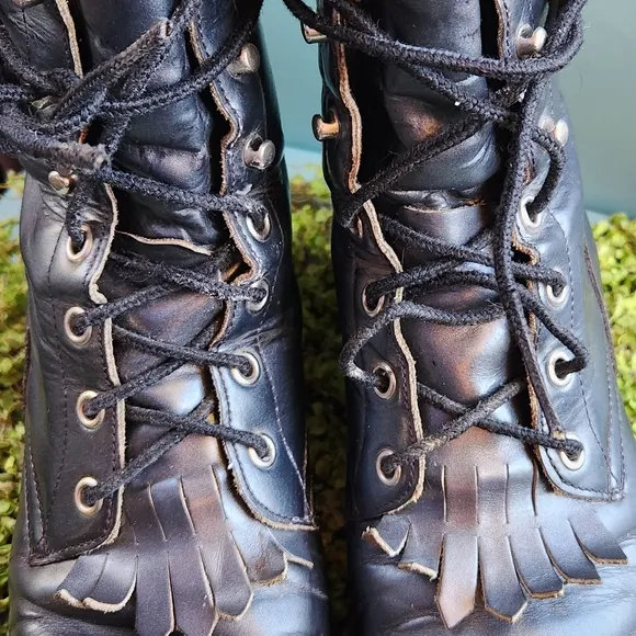 JUSTIN Kiltie Lace Up Prairie Gunmetal Grey Loved Ankle Western Cowpoke Boots GC