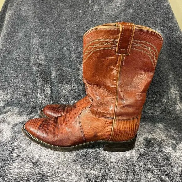 Justin L3113 Lizard Ski Western Boots Men Size 7 D