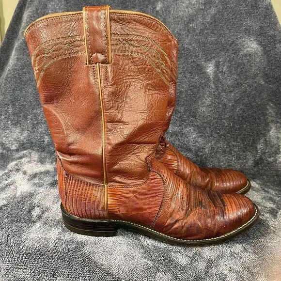 Justin L3113 Lizard Ski Western Boots Men Size 7 D