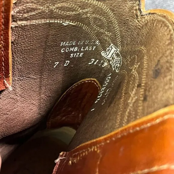 Justin L3113 Lizard Ski Western Boots Men Size 7 D