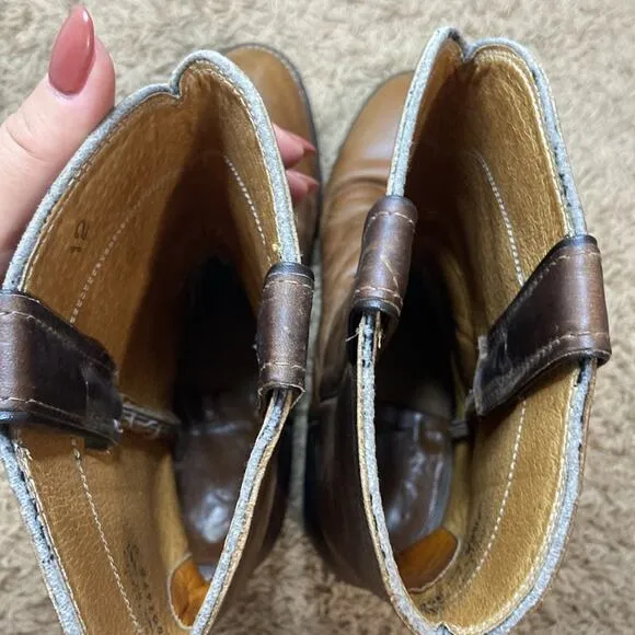 Justin Men Brown Leather Cowboy Boots Size 7.5EE