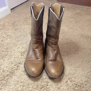 Justin Men Brown Leather Cowboy Boots Size 7.5EE