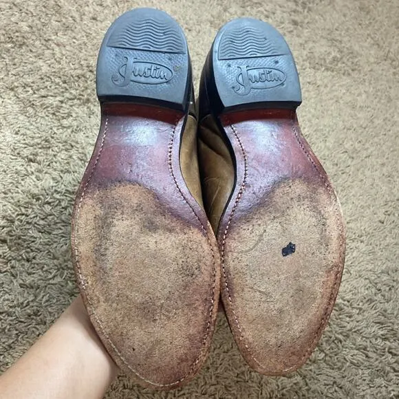 Justin Men Brown Leather Cowboy Boots Size 7.5EE