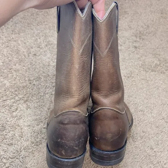 Justin Men Brown Leather Cowboy Boots Size 7.5EE