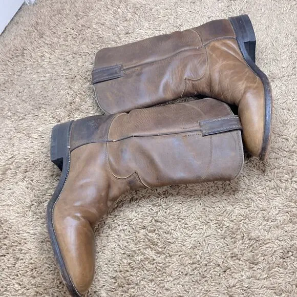 Justin Men Brown Leather Cowboy Boots Size 7.5EE