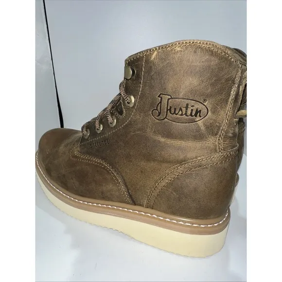 Justin Men's OW709 Maxwell 6&quot; Steel Toe Lace Up Work Boot Size 10.5 D Peanut Tan