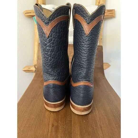 Justin Roper Cowboy Boots Vintage 80’s Navy &amp; Brown Leather Women 6.5 Made USA