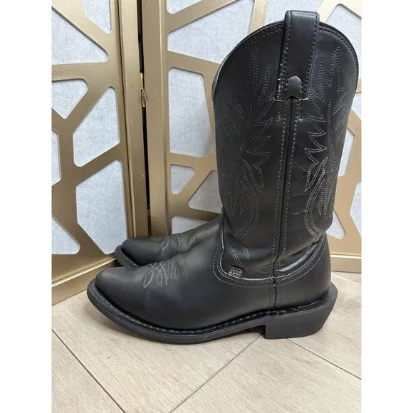 JUSTIN Roper JB1104 Men Sz 9 D Leather Pull-On Stitched Western Cowboy Boots